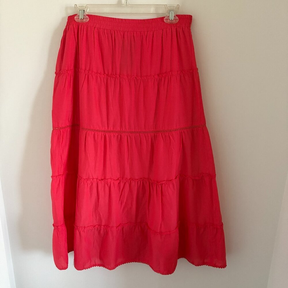 ITALIAN Cotton Women's Summer Boho Skirt Elastic Waist Pleated A Line Flowy Sz M